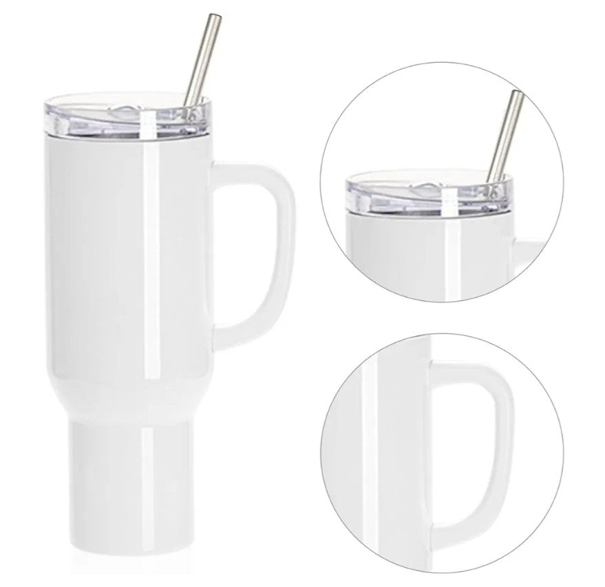 40oz Tumbler Mug with Handle & Straw