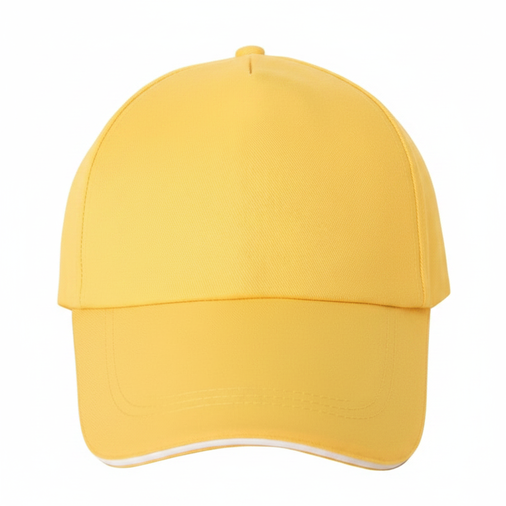 Plain yellow personalised baseball cap on white background
