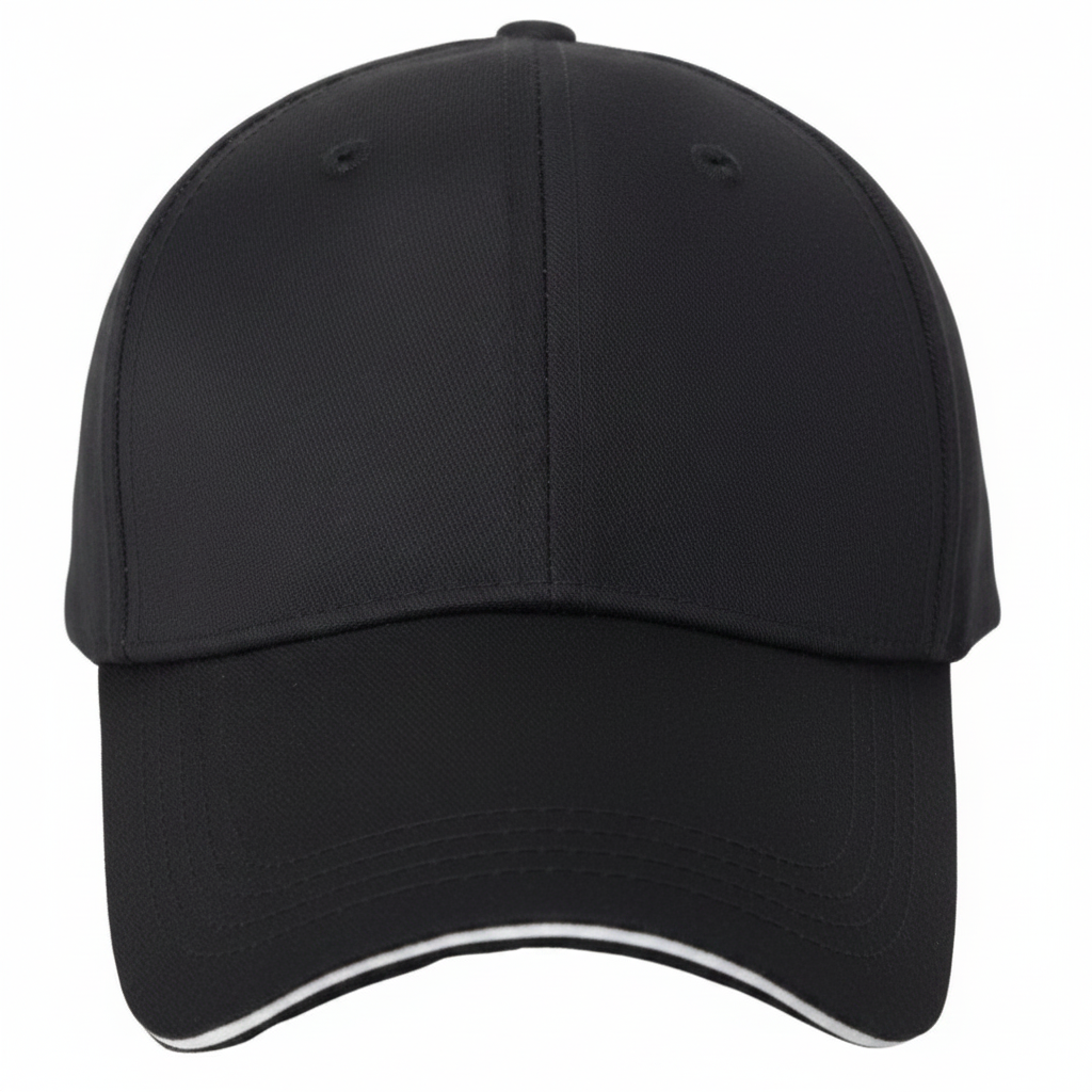 Plain black personalised baseball cap on white background