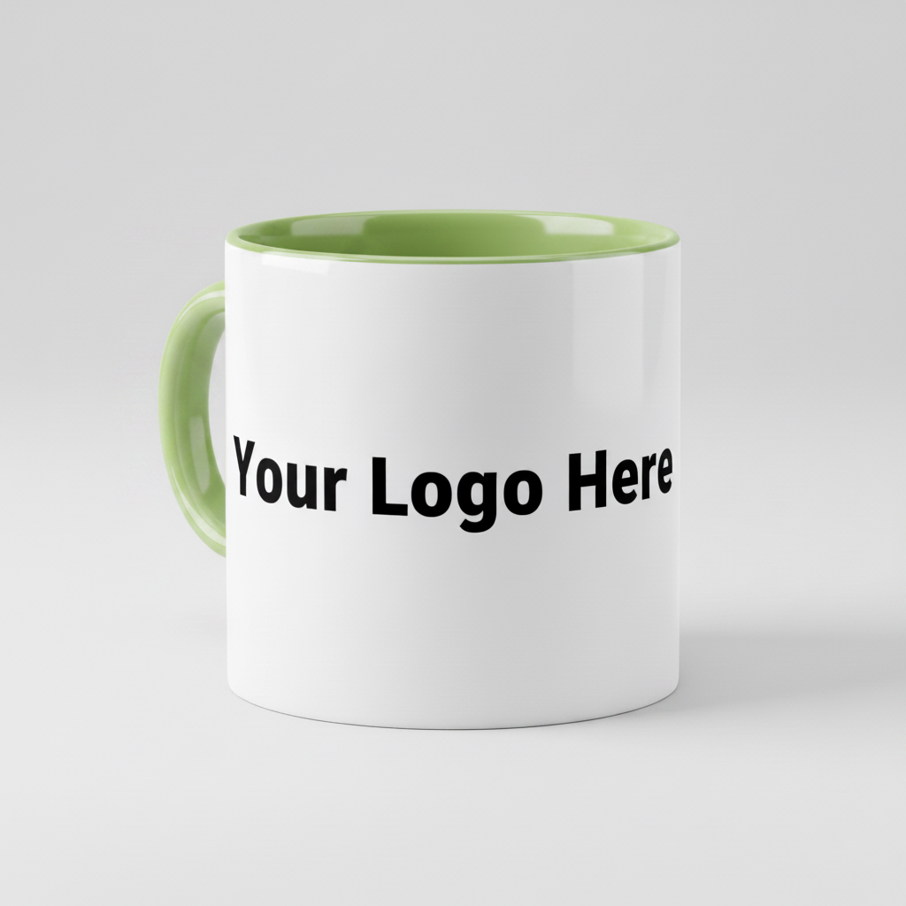 Two-tone green mug front facing showing Your Logo Here placeholder
