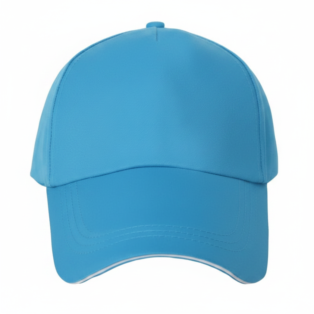 Plain light blue personalised baseball cap on white background