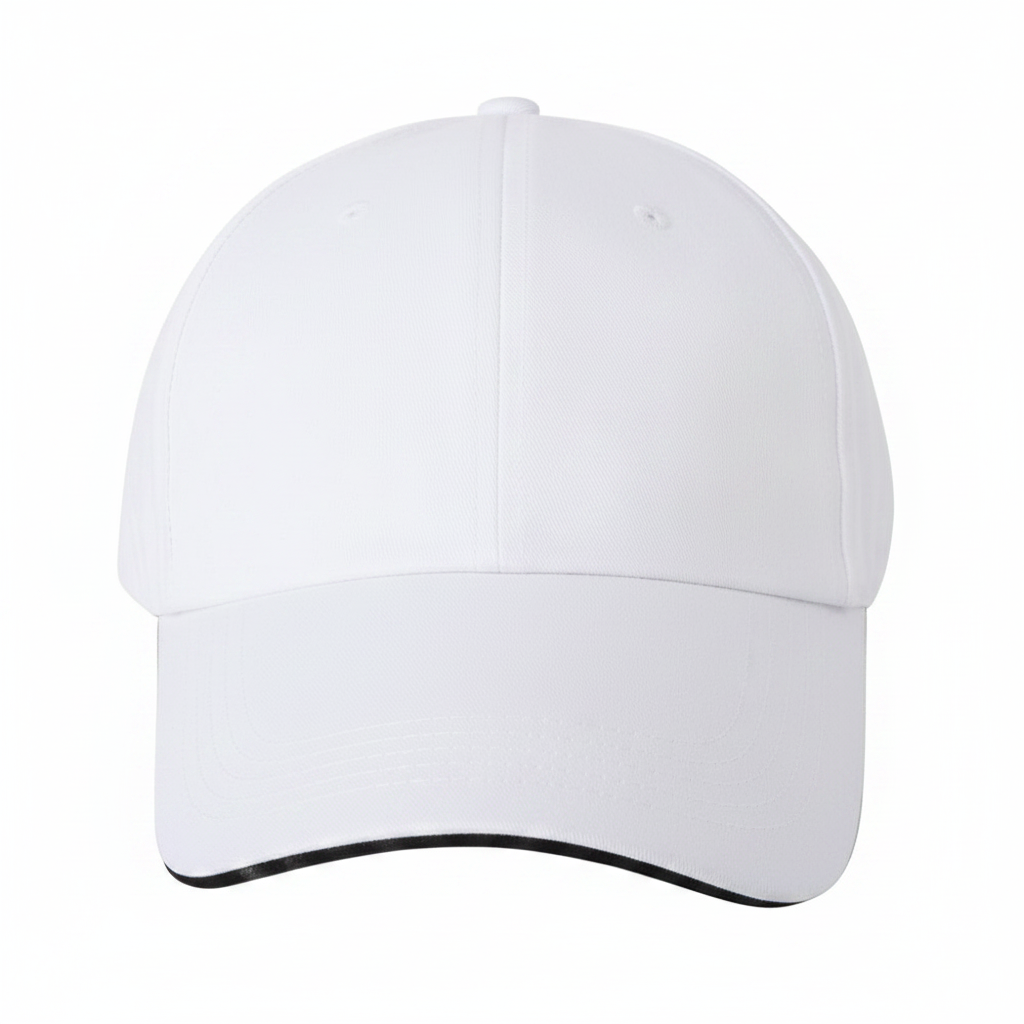 Plain white personalised baseball cap on white background